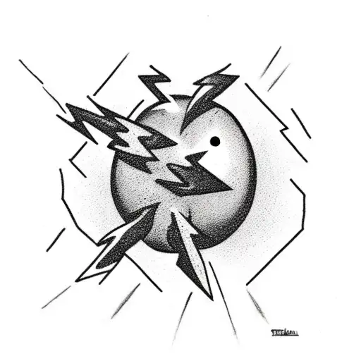A bowling ball crashing through a brick wall, surrounded by lightning bolts tattoo design idea