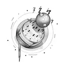 A bowling ball crashing through a brick wall, surrounded by lightning bolts tattoo design idea