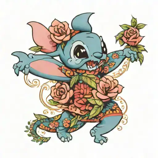 Stich hawaiian dance with rose tattoo design idea