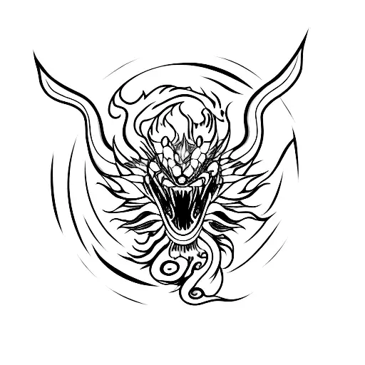 Black chinese dragon holding a sharingan tattoo design idea