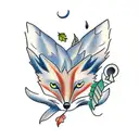 Fox with a bluejay and oak leaves tattoo design idea