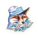Fox with a bluejay and oak leaves tattoo design idea