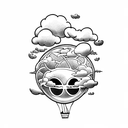 balloon hiding behind a cloud tattoo design idea