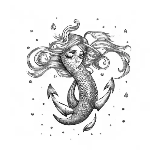 mermaid tail and an anchor tattoo design idea