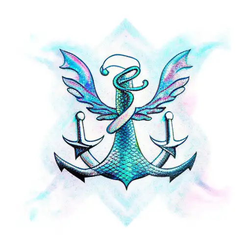 mermaid tail and an anchor tattoo design idea