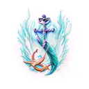mermaid tail and an anchor tattoo design idea