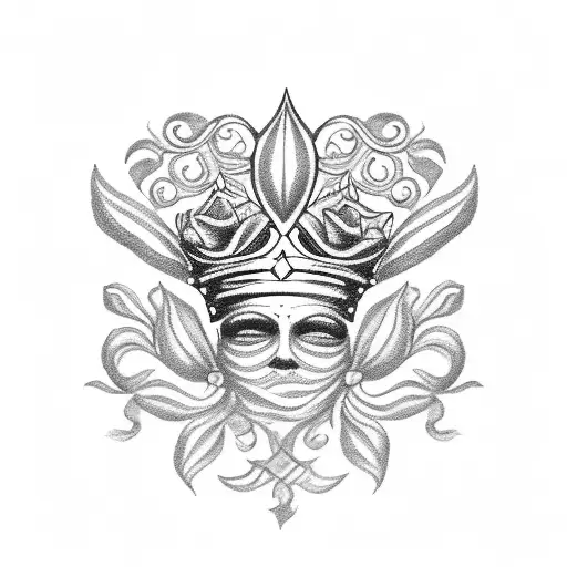 queen's crown with  fleur de lis surrounded by roses tattoo design idea