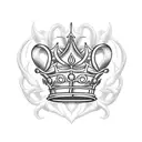 queen's crown with  fleur de lis surrounded by roses and flames tattoo design idea