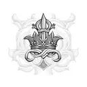 queen's crown with  fleur de lis surrounded by roses and flames tattoo design idea