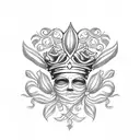 queen's crown with  fleur de lis surrounded by roses tattoo design idea