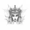 queen's crown with  fleur de lis surrounded by roses tattoo design idea