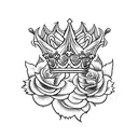 queen's crown with  fleur de lis surrounded by roses and flames tattoo design idea