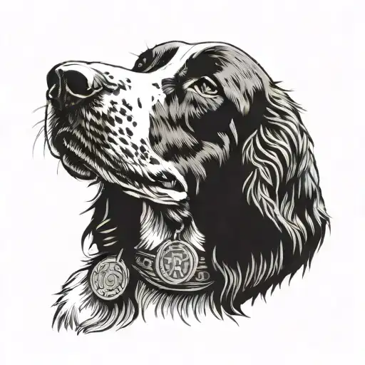 Springer spaniel with Ironman finisher medal around its neck tattoo design idea