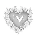 A heart-shaped floral wreath with the names of your kids and husband intertwined tattoo design idea