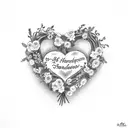 A heart-shaped floral wreath with the names of your kids and husband intertwined tattoo design idea