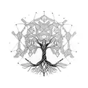 tree of life, half organic, half circuitboard tattoo design idea
