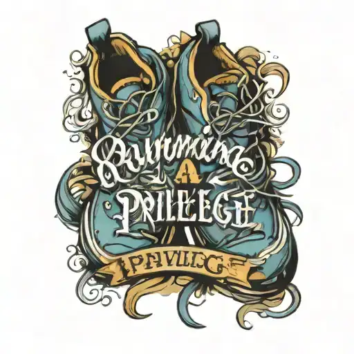text "running is a privilege" with running shoes   tattoo design idea