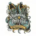 text "running is a privilege" with running shoes   tattoo design idea