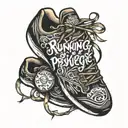text "running is a privilege" with running shoes   tattoo design idea