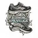 text "running is a privilege" with running shoes   tattoo design idea