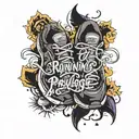 text "running is a privilege" with running shoes   tattoo design idea