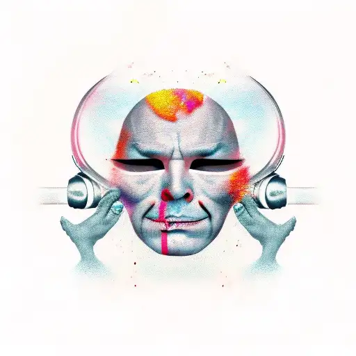 happy face angry face sad face masks tattoo design idea