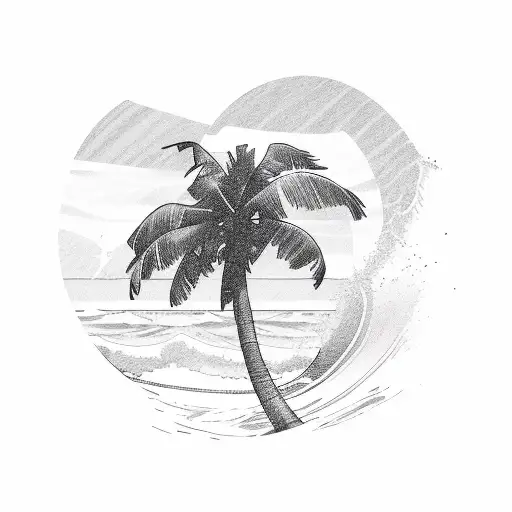 Palm tree and Waves tattoo design idea