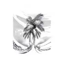 Palm tree and Waves tattoo design idea
