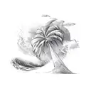 Palm tree and Waves tattoo design idea
