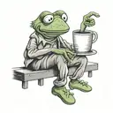 kermit sitting on a window sill and drinking coffee and looking outside and there's a peaceful day tattoo design idea