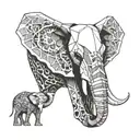 elephant and bull skull tattoo design idea