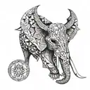 elephant and bull skull tattoo design idea