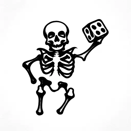 Skeleton holding d20 dice tattoo design idea