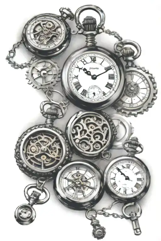 3 pocket watches in steam punk  tattoo design idea
