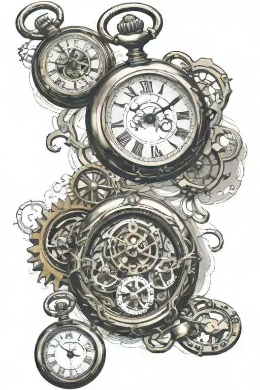 3 pocket watches in steam punk  tattoo design idea