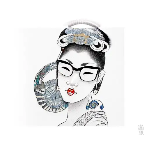 Geisha with glasses and earring tattoo design idea
