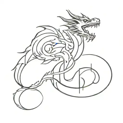 A minimalist tattoo design of a dragon breathing musical notes instead of fire tattoo design idea