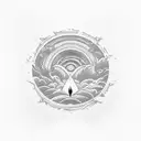 A mesmerizing mirror reflecting the vast ocean with crashing waves and a serene sunset tattoo design idea