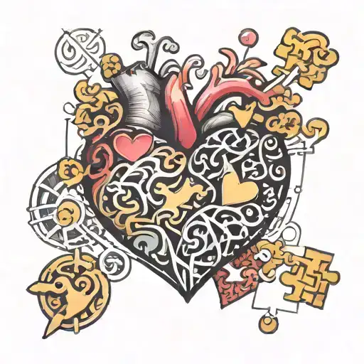 heart puzzle pieces with intials M N M L tattoo design idea