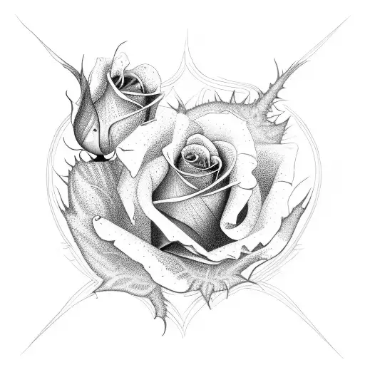 Fine line Rose and thistle with stems crossover at the stem tattoo design idea
