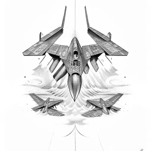 future fighter jet long wing tattoo design idea