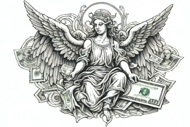 angel of money tattoo design idea