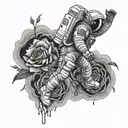 astronaut falling into flower tattoo design idea