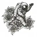 astronaut falling into flower tattoo design idea
