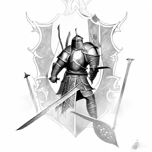 a back tattoo of medieval knight fighting a draon take insparation from skyrim tattoo design idea