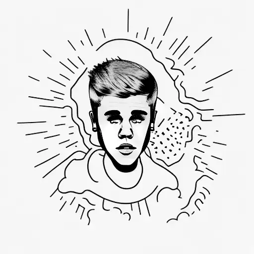 A minimalist tattoo of Justin Bieber's face with a ghostly aura around him tattoo design idea