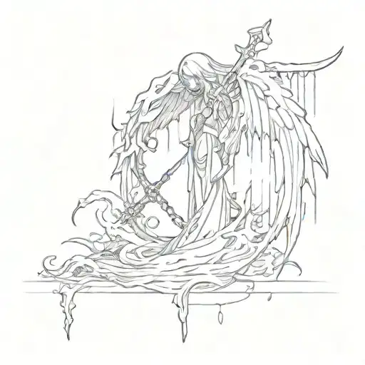 tears rain death wings scythe tattoo design idea
