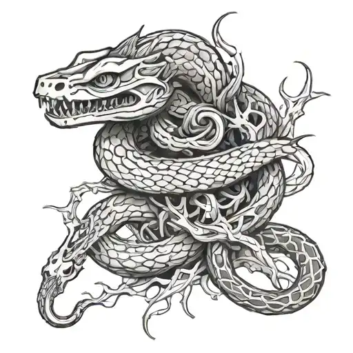 snake an coyfish skeleton  tattoo design idea