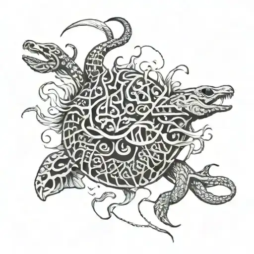 snake an coyfish skeleton  tattoo design idea