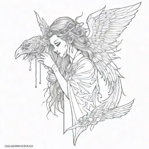 tears rain death wings girl trident tattoo design idea
